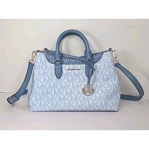 NWOT MICHAEL KORS Shoulder Bag Leather Blue MK All Over Print DI-2210